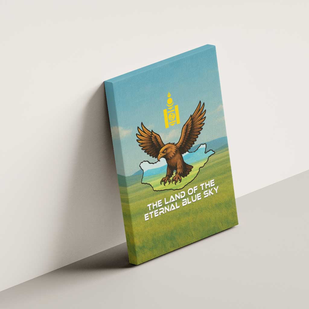 Mongolia Canvas Wall Art with Eagle Map Eternal Blue Sky Steppe Spirit