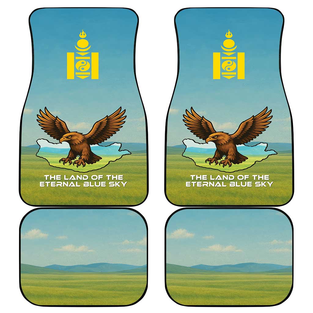Mongolia Car Mats with Eagle Map Eternal Blue Sky Steppe Spirit