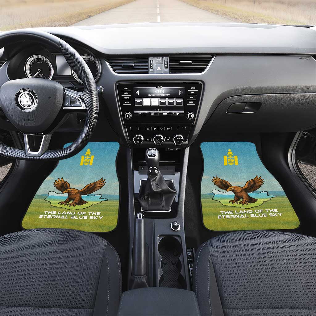 Mongolia Car Mats with Eagle Map Eternal Blue Sky Steppe Spirit