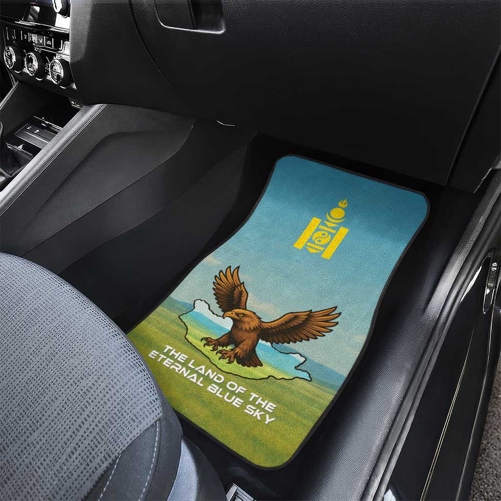 Mongolia Car Mats with Eagle Map Eternal Blue Sky Steppe Spirit