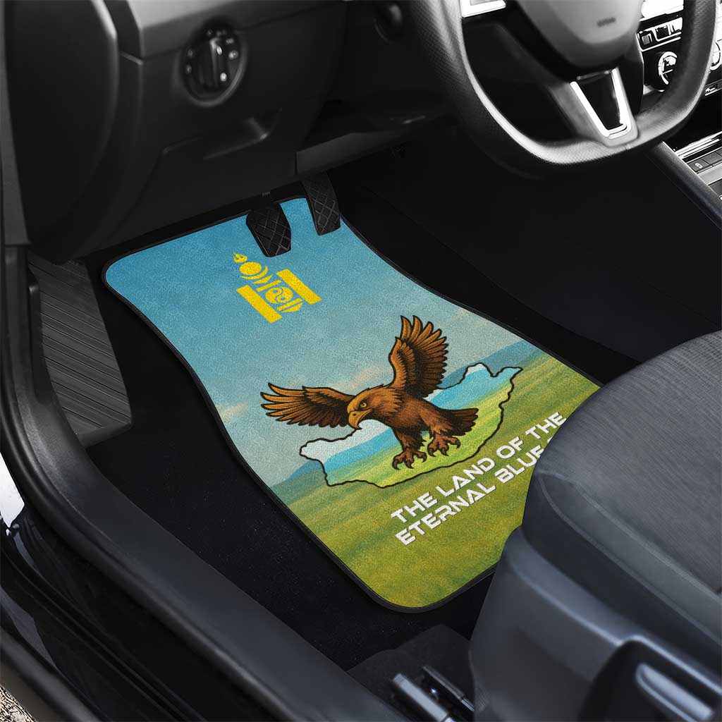 Mongolia Car Mats with Eagle Map Eternal Blue Sky Steppe Spirit