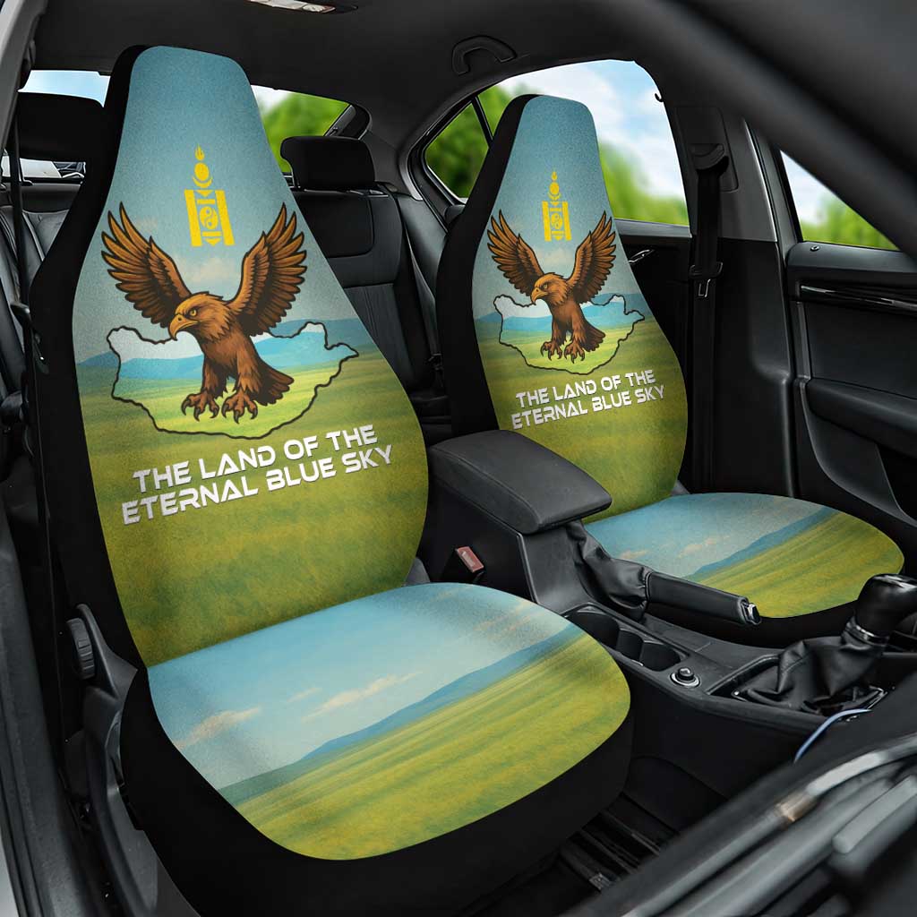 Mongolia Car Seat Cover with Eagle Map Eternal Blue Sky Steppe Spirit