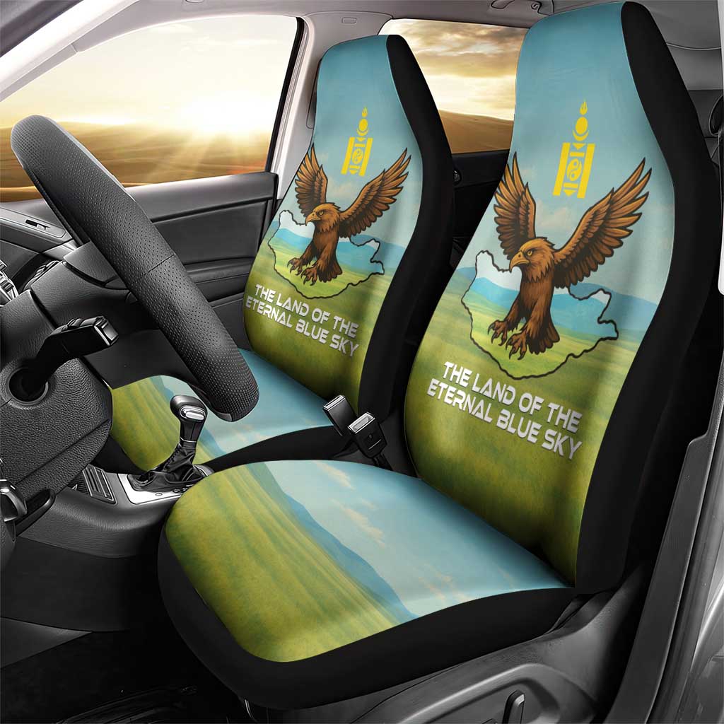 Mongolia Car Seat Cover with Eagle Map Eternal Blue Sky Steppe Spirit