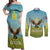 Mongolia Couples Matching Off Shoulder Maxi Dress and Long Sleeve Button Shirt with Eagle Map Eternal Blue Sky Steppe Spirit