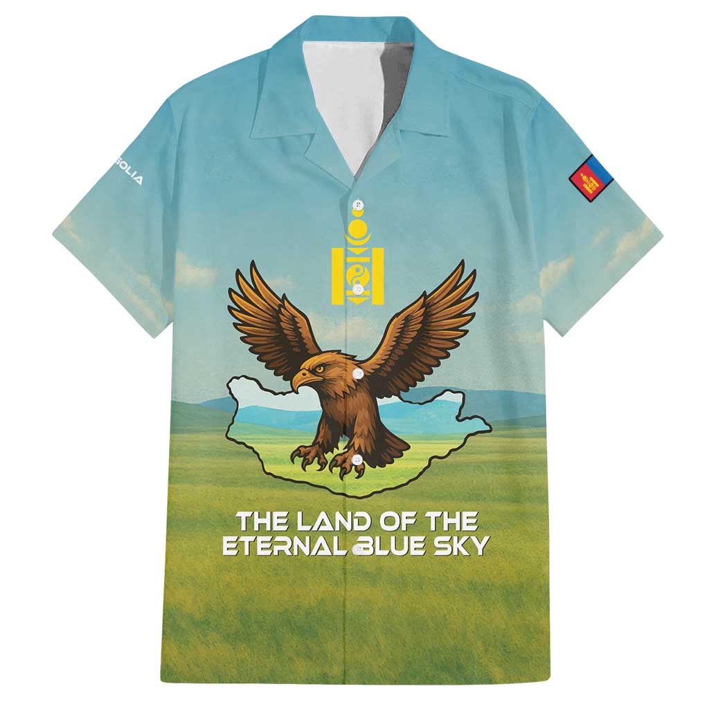 Mongolia Family Matching Long Sleeve Bodycon Dress and Hawaiian Shirt with Eagle Map Eternal Blue Sky Steppe Spirit