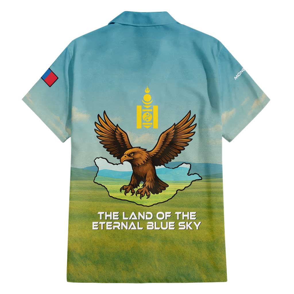 Mongolia Family Matching Long Sleeve Bodycon Dress and Hawaiian Shirt with Eagle Map Eternal Blue Sky Steppe Spirit