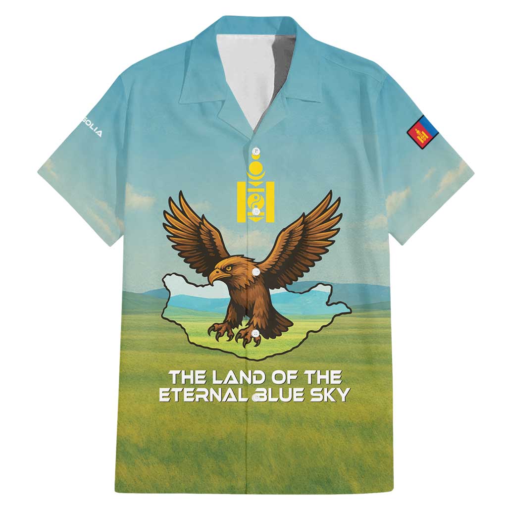 Mongolia Family Matching Mermaid Dress and Hawaiian Shirt with Eagle Map Eternal Blue Sky Steppe Spirit