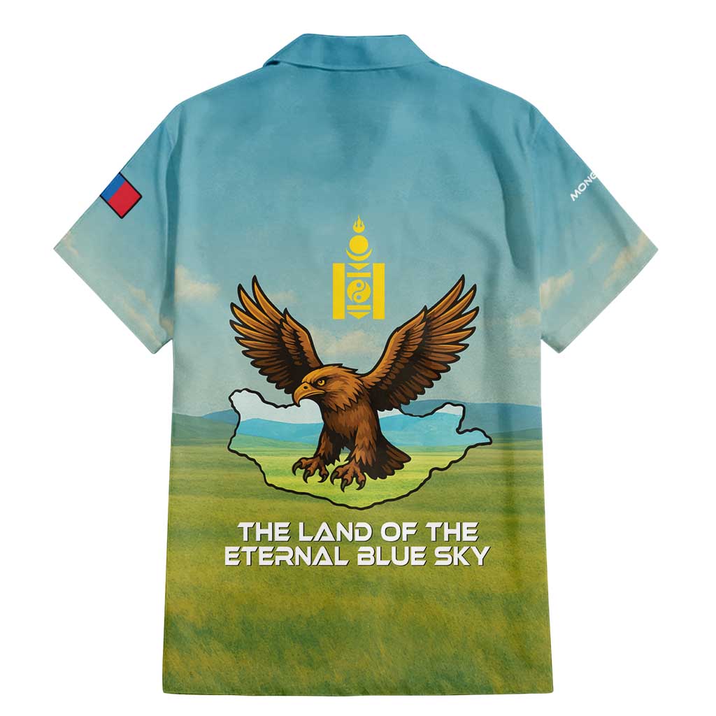 Mongolia Family Matching Mermaid Dress and Hawaiian Shirt with Eagle Map Eternal Blue Sky Steppe Spirit