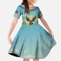 Mongolia Family Matching Off Shoulder Maxi Dress and Hawaiian Shirt with Eagle Map Eternal Blue Sky Steppe Spirit