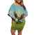 Mongolia Family Matching Off Shoulder Short Dress and Hawaiian Shirt with Eagle Map Eternal Blue Sky Steppe Spirit