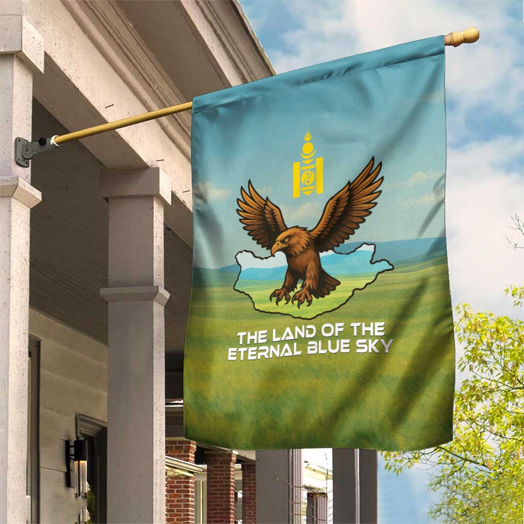 Mongolia Garden Flag with Eagle Map Eternal Blue Sky Steppe Spirit