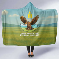 Mongolia Hooded Blanket with Eagle Map Eternal Blue Sky Steppe Spirit