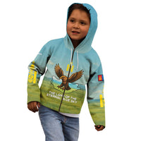 Mongolia Kid Hoodie with Eagle Map Eternal Blue Sky Steppe Spirit