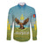Mongolia Long Sleeve Button Shirt with Eagle Map Eternal Blue Sky Steppe Spirit