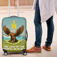Mongolia Luggage Cover with Eagle Map Eternal Blue Sky Steppe Spirit