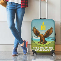 Mongolia Luggage Cover with Eagle Map Eternal Blue Sky Steppe Spirit