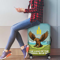 Mongolia Luggage Cover with Eagle Map Eternal Blue Sky Steppe Spirit