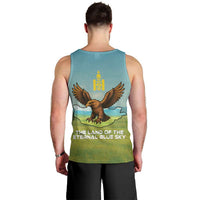 Mongolia Men Tank Top with Eagle Map Eternal Blue Sky Steppe Spirit