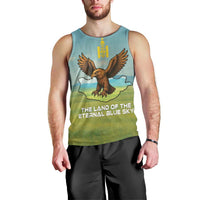 Mongolia Men Tank Top with Eagle Map Eternal Blue Sky Steppe Spirit