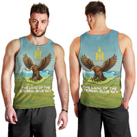 Mongolia Men Tank Top with Eagle Map Eternal Blue Sky Steppe Spirit