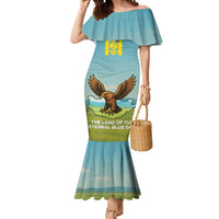 Mongolia Mermaid Dress with Eagle Map Eternal Blue Sky Steppe Spirit