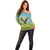 Mongolia Off Shoulder Sweater with Eagle Map Eternal Blue Sky Steppe Spirit
