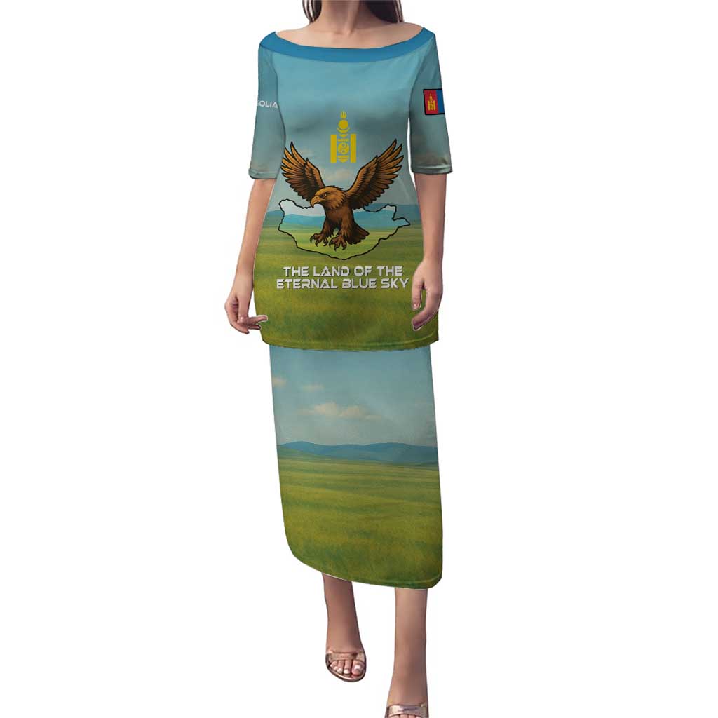 Mongolia Puletasi with Eagle Map Eternal Blue Sky Steppe Spirit