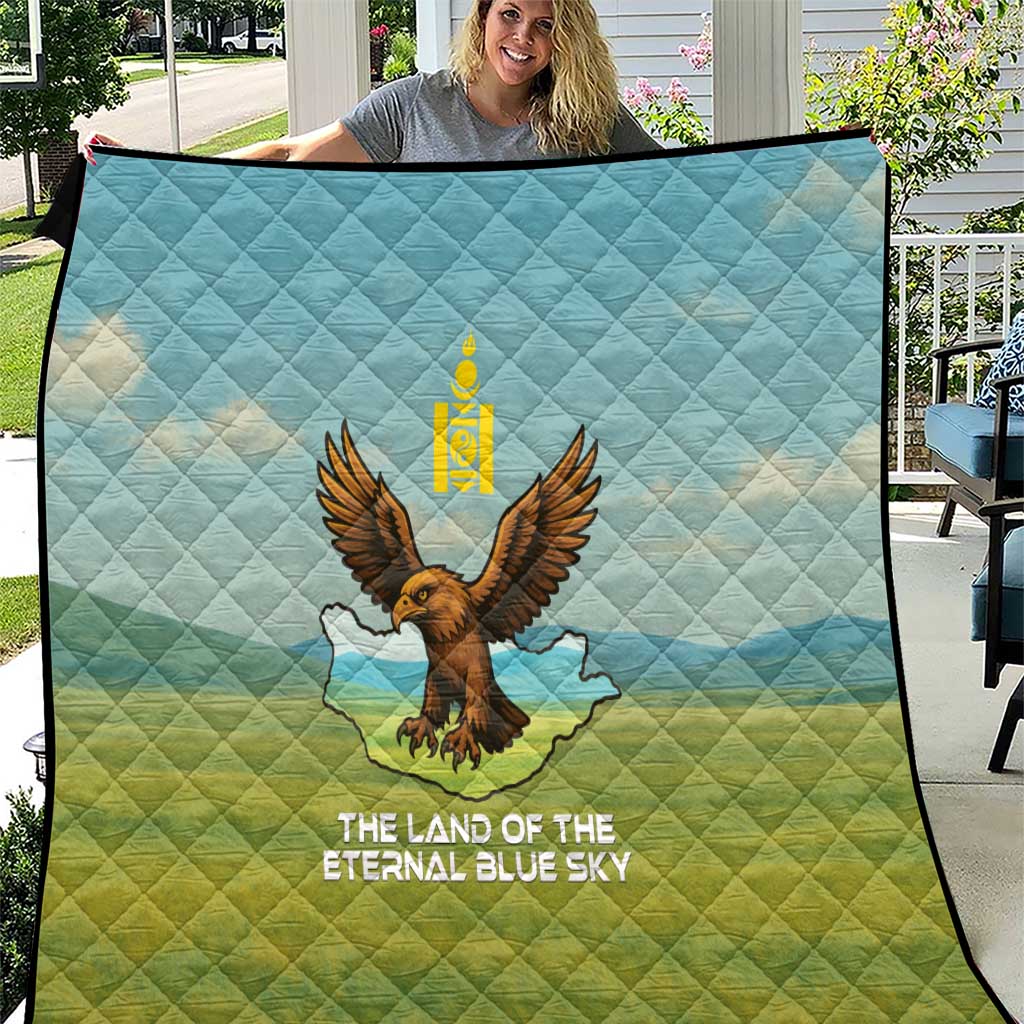 Mongolia Quilt with Eagle Map Eternal Blue Sky Steppe Spirit