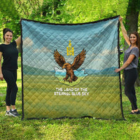 Mongolia Quilt with Eagle Map Eternal Blue Sky Steppe Spirit