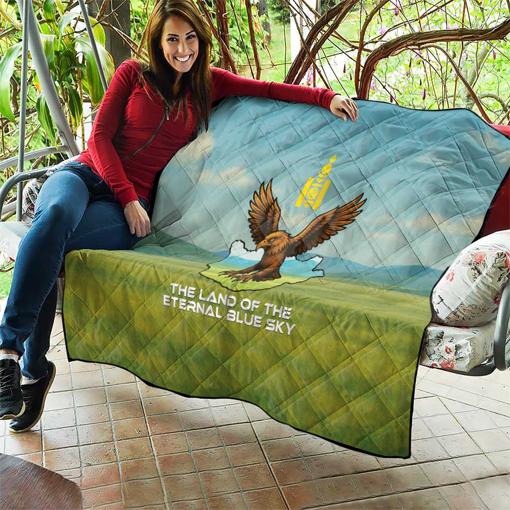 Mongolia Quilt with Eagle Map Eternal Blue Sky Steppe Spirit