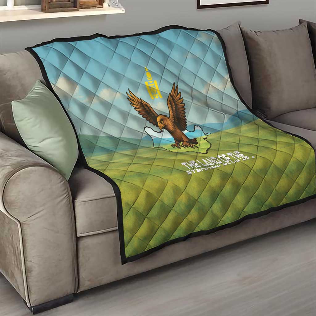 Mongolia Quilt with Eagle Map Eternal Blue Sky Steppe Spirit