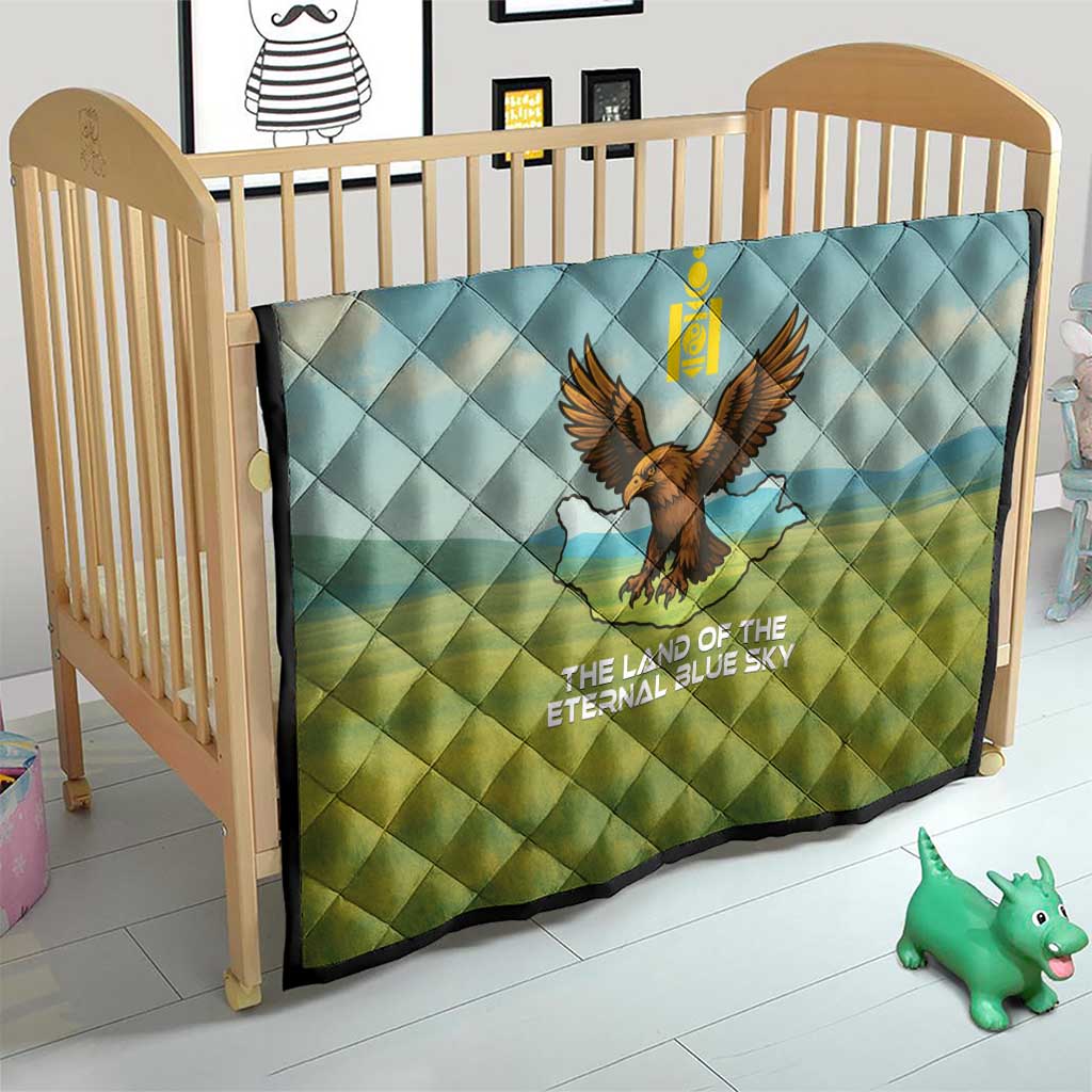 Mongolia Quilt with Eagle Map Eternal Blue Sky Steppe Spirit