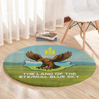 Mongolia Round Carpet with Eagle Map Eternal Blue Sky Steppe Spirit