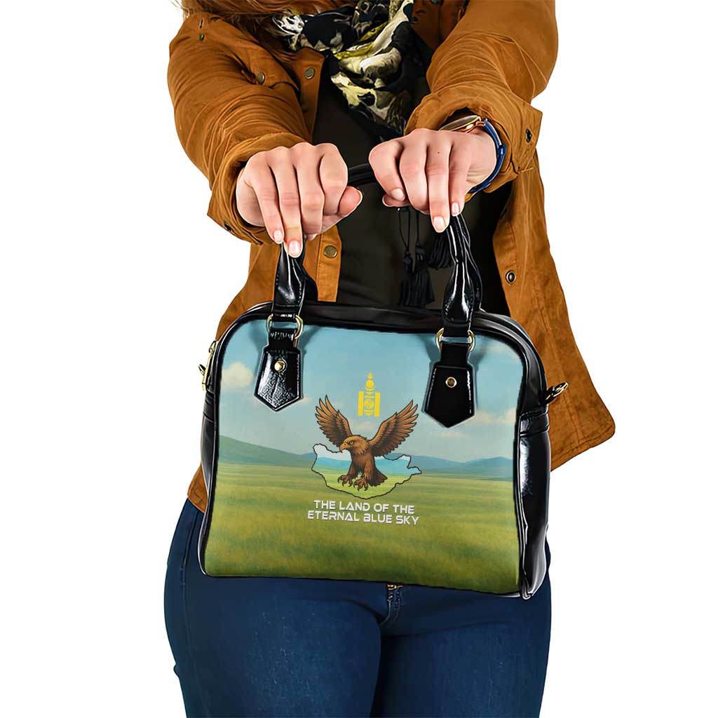 Mongolia Shoulder Handbag with Eagle Map Eternal Blue Sky Steppe Spirit