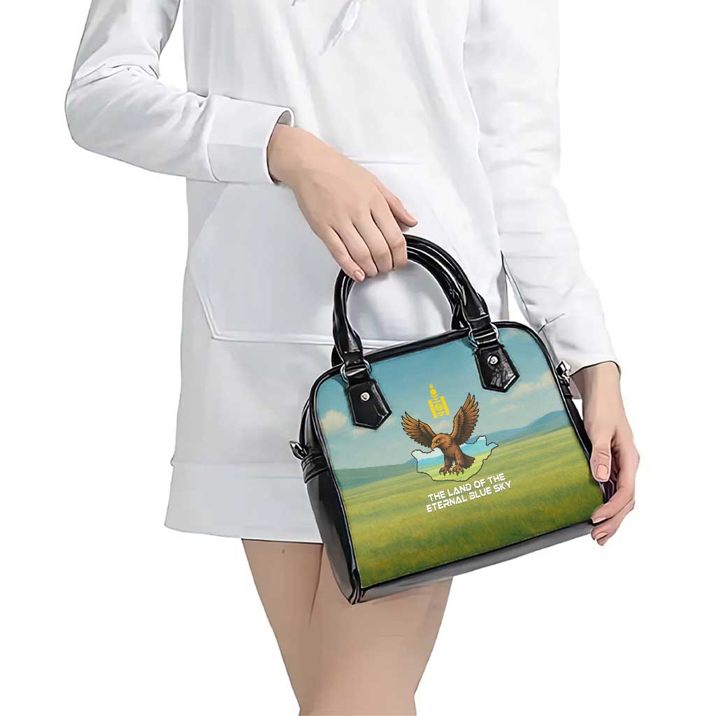 Mongolia Shoulder Handbag with Eagle Map Eternal Blue Sky Steppe Spirit