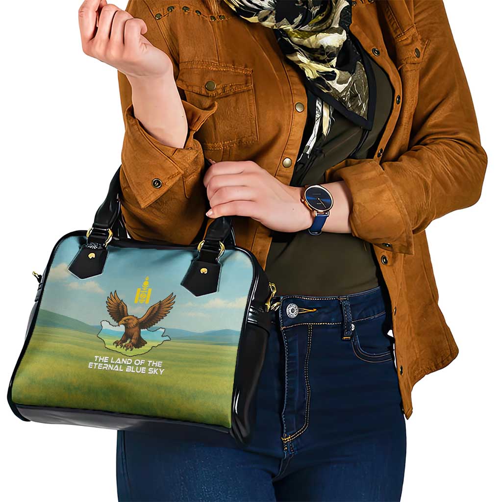 Mongolia Shoulder Handbag with Eagle Map Eternal Blue Sky Steppe Spirit