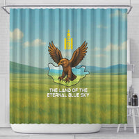 Mongolia Shower Curtain with Eagle Map Eternal Blue Sky Steppe Spirit