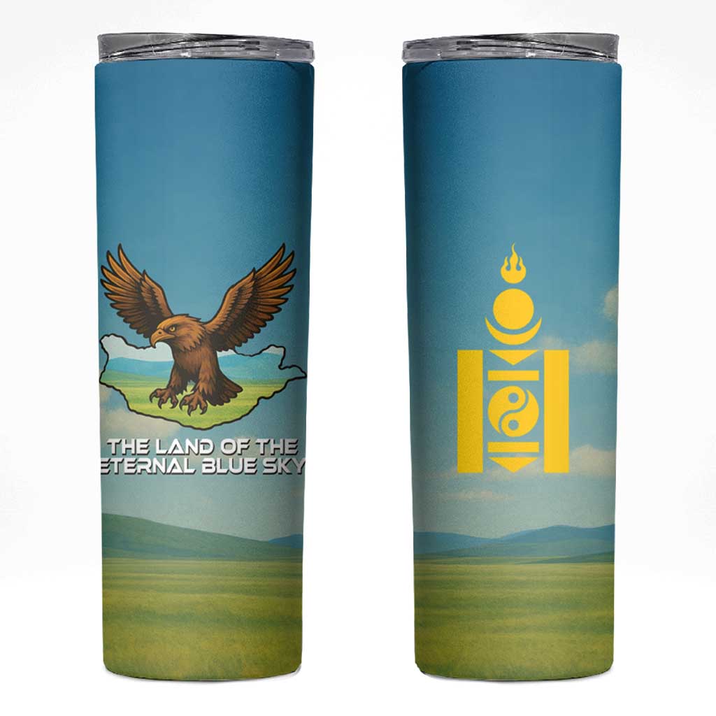 Mongolia Skinny Tumbler with Eagle Map Eternal Blue Sky Steppe Spirit