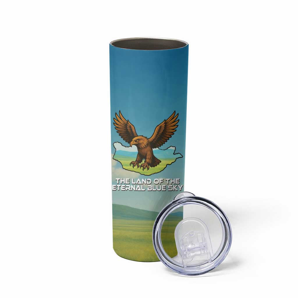 Mongolia Skinny Tumbler with Eagle Map Eternal Blue Sky Steppe Spirit