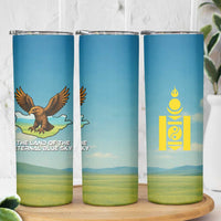 Mongolia Skinny Tumbler with Eagle Map Eternal Blue Sky Steppe Spirit