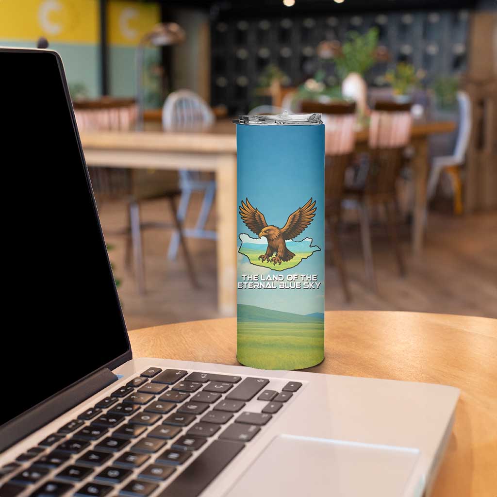 Mongolia Skinny Tumbler with Eagle Map Eternal Blue Sky Steppe Spirit