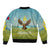 Mongolia Sleeve Zip Bomber Jacket with Eagle Map Eternal Blue Sky Steppe Spirit