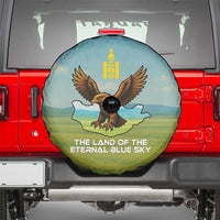 Mongolia Spare Tire Cover with Eagle Map Eternal Blue Sky Steppe Spirit