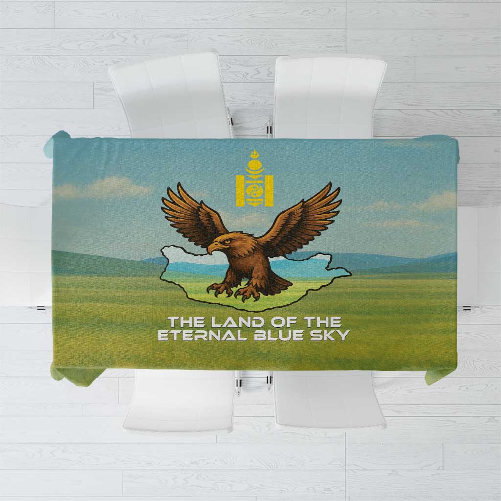 Mongolia Tablecloth with Eagle Map Eternal Blue Sky Steppe Spirit