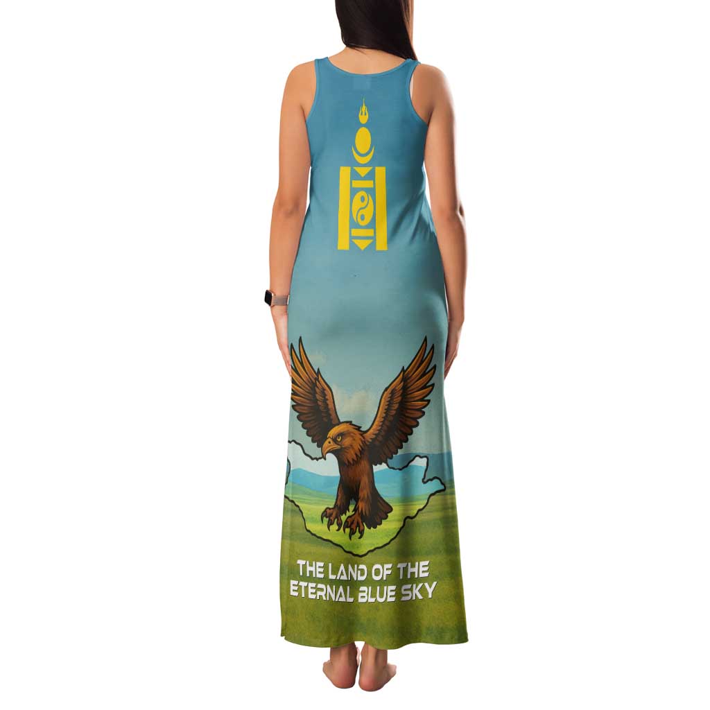 Mongolia Tank Maxi Dress with Eagle Map Eternal Blue Sky Steppe Spirit