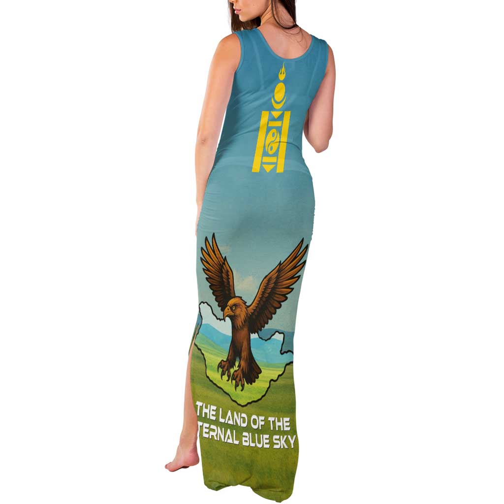 Mongolia Tank Maxi Dress with Eagle Map Eternal Blue Sky Steppe Spirit