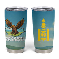 Mongolia Tumbler Cup with Eagle Map Eternal Blue Sky Steppe Spirit
