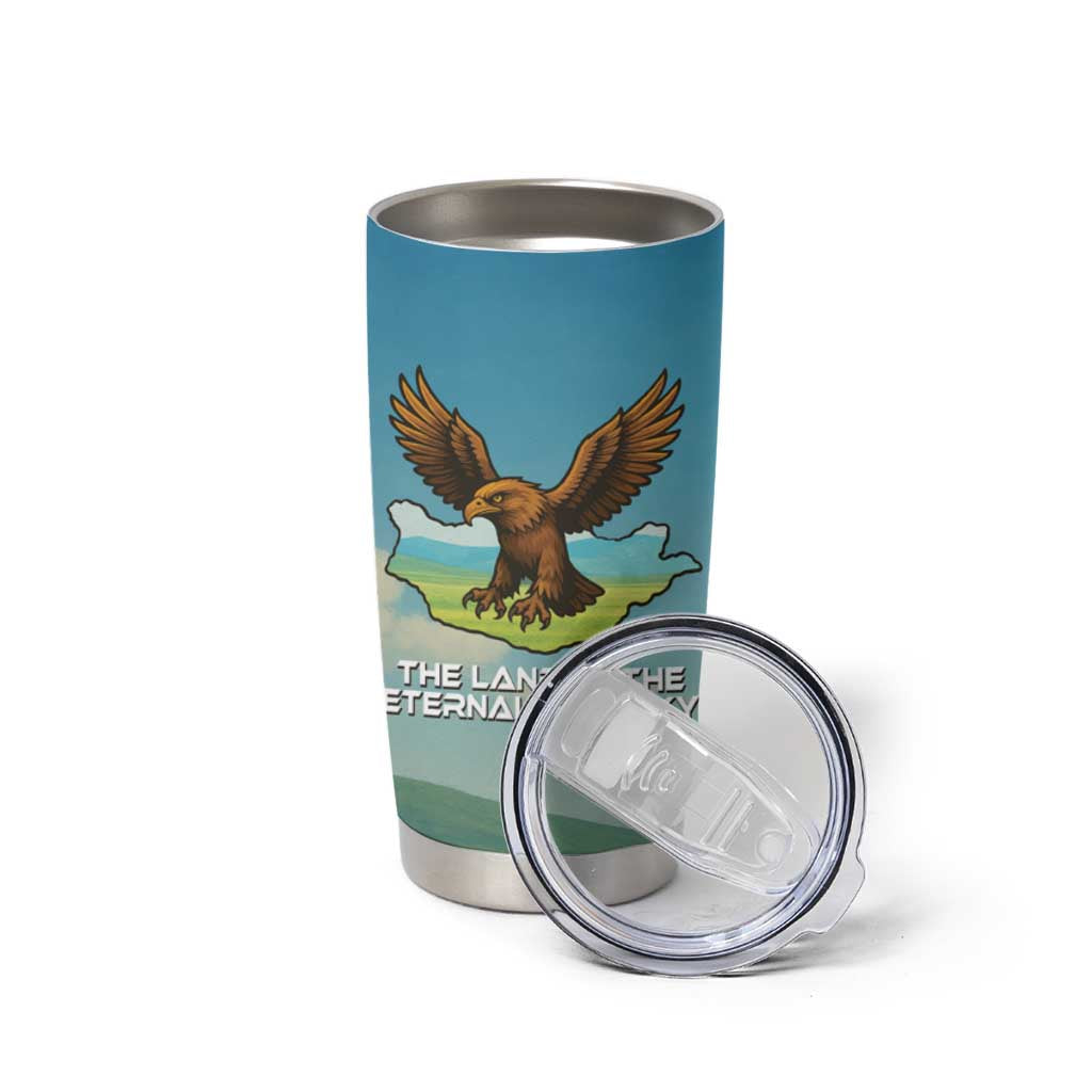 Mongolia Tumbler Cup with Eagle Map Eternal Blue Sky Steppe Spirit