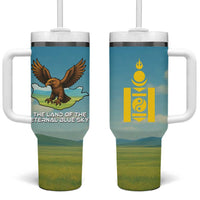 Mongolia Tumbler With Handle with Eagle Map Eternal Blue Sky Steppe Spirit