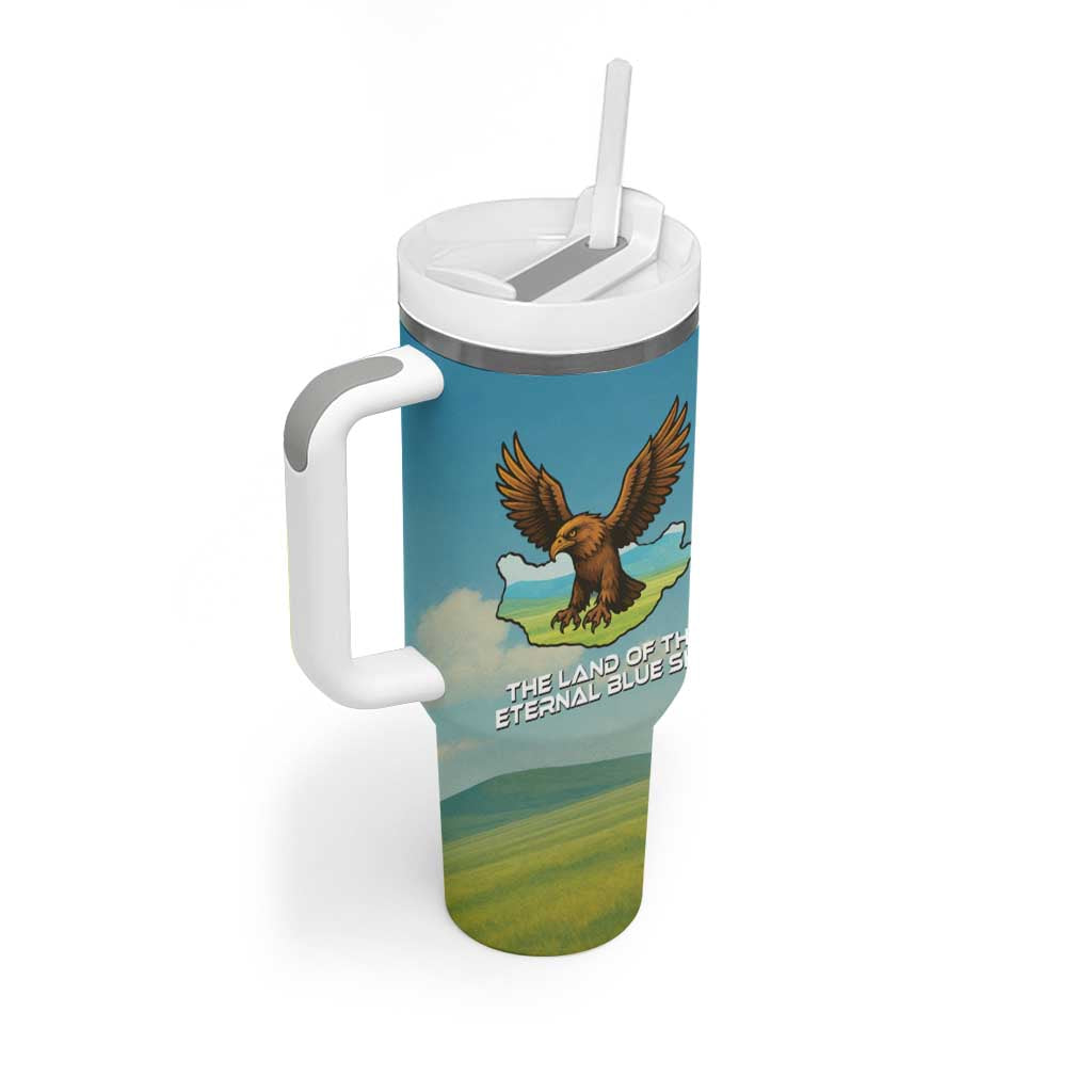 Mongolia Tumbler With Handle with Eagle Map Eternal Blue Sky Steppe Spirit
